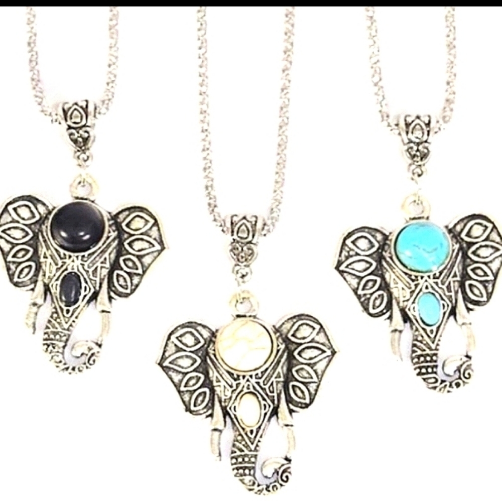 Elephant Pendant Necklace BLUE Stone 18"-22" in Chain NEW - Picture 5 of 5